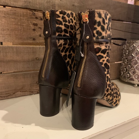 NWT Napoleoni Calf Hair Leopard Heeled Booties - Picture 3 of 14